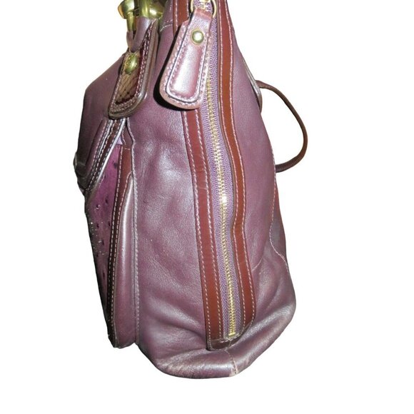 Coach 2011 Kristin Ostrich Embossed Mixed Leather Plum Purple Satchel - Picture 3 of 14